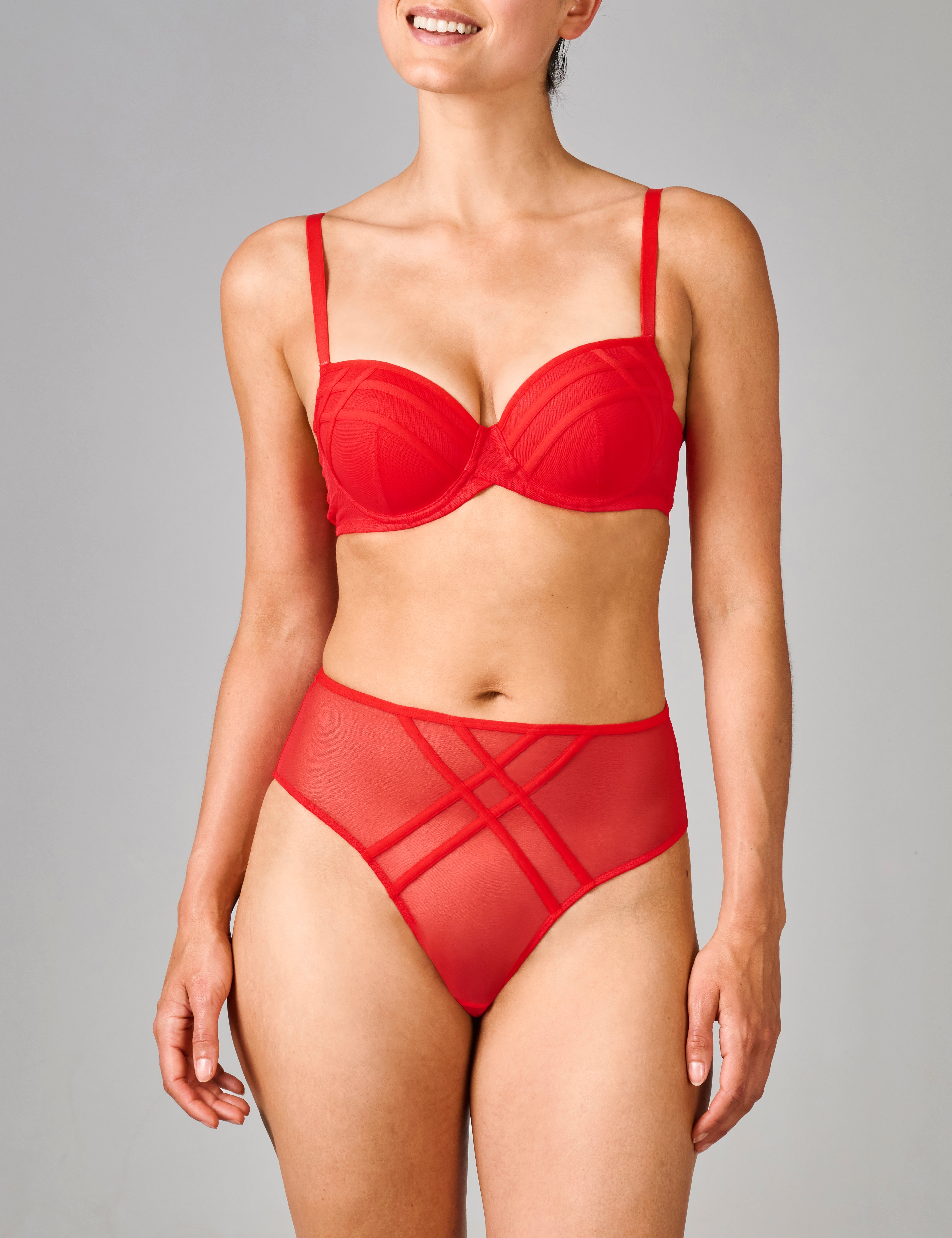 Mira hoge taille hoog uitgesneden slip rood