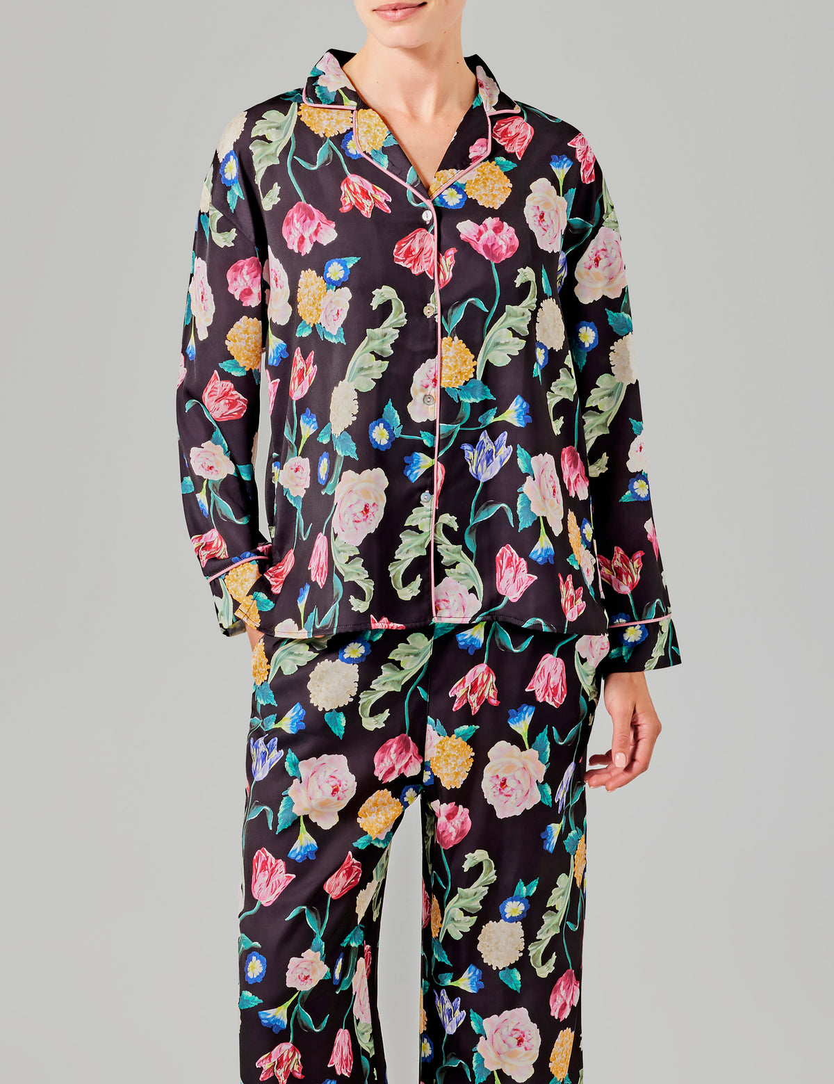 Tessa pyjama shirt lange mouwen zwart