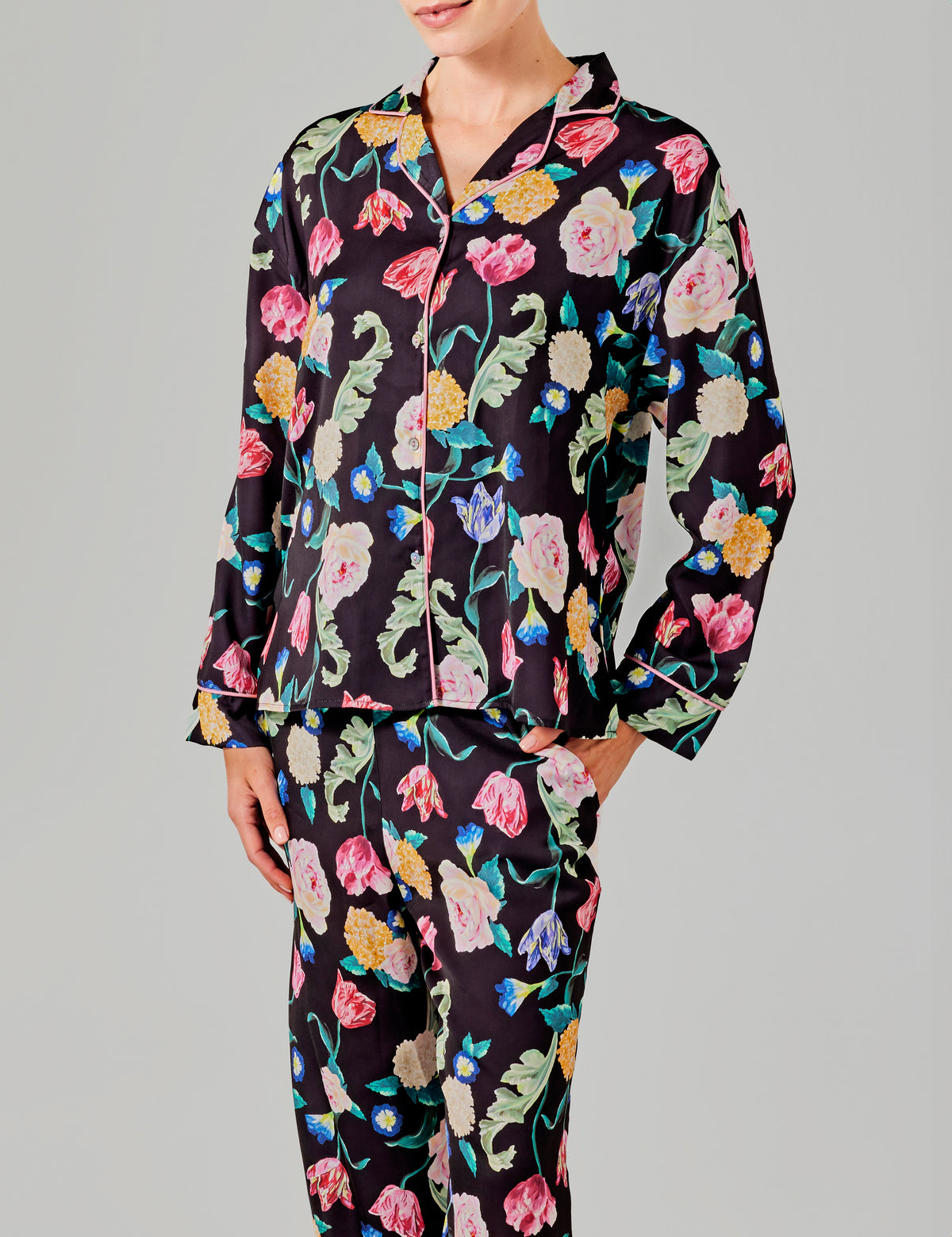 Tessa pyjama shirt lange mouwen zwart