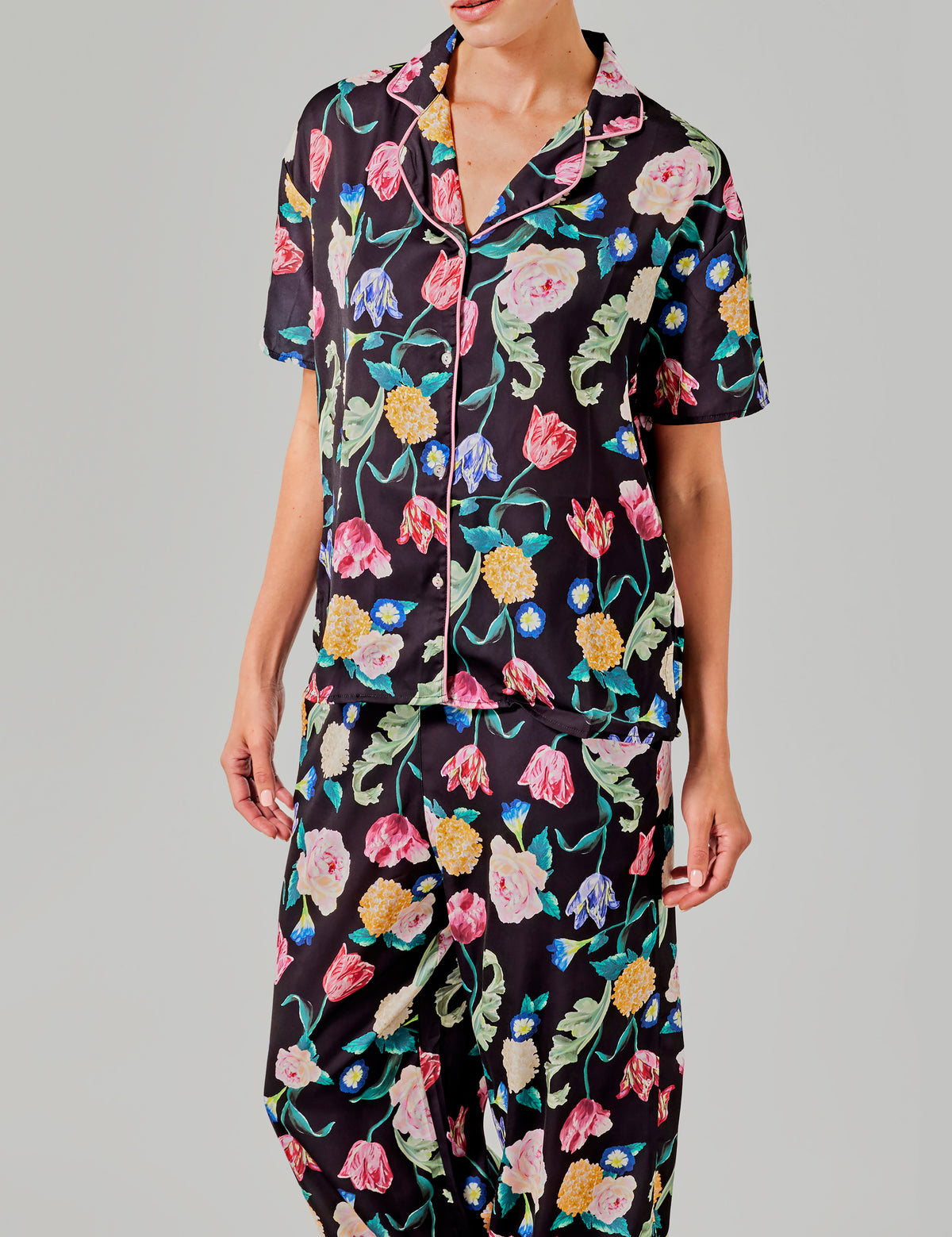 Tessa pyjama shirt korte mouw zwart