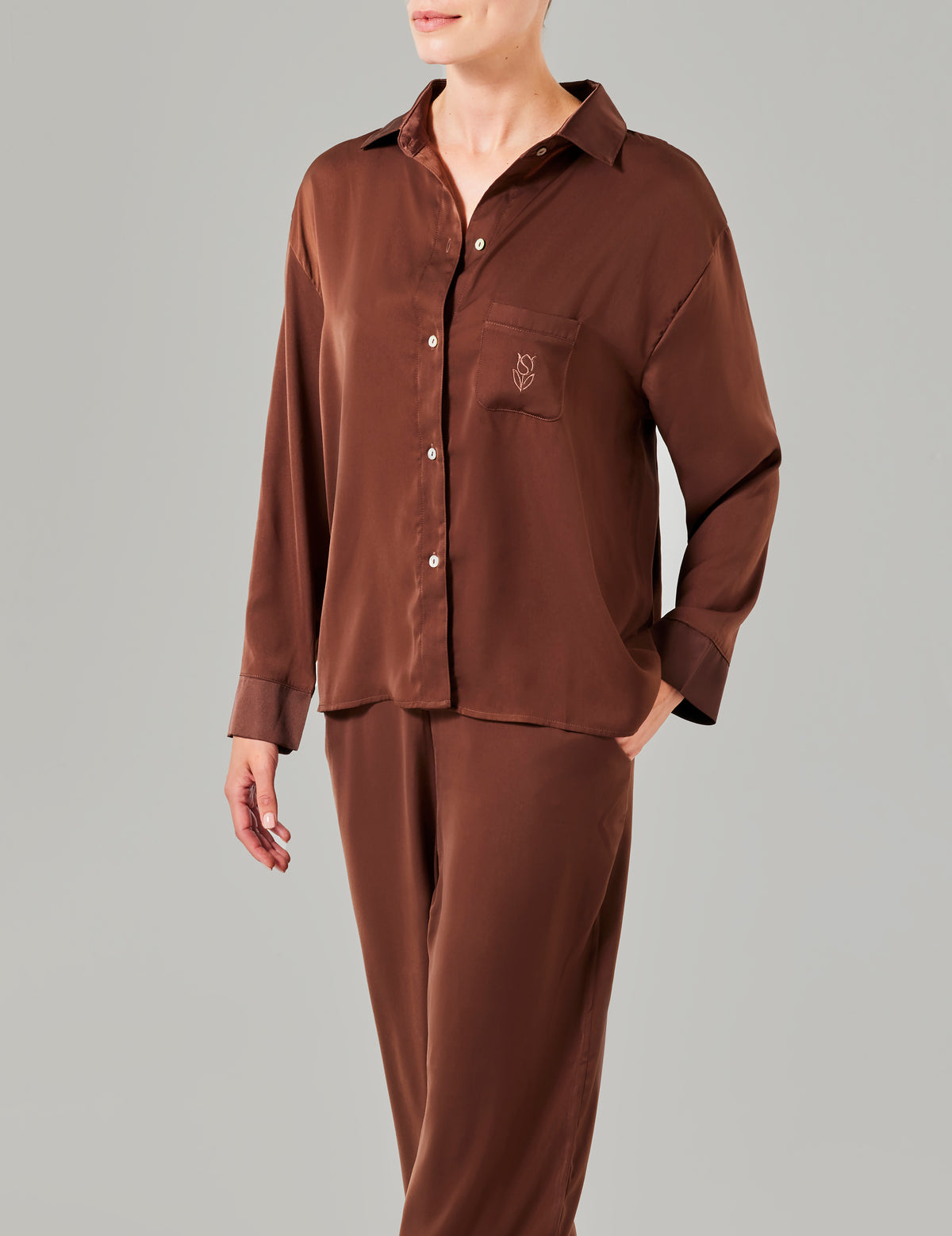 Olivia pyjama shirt lange mouwen bruin