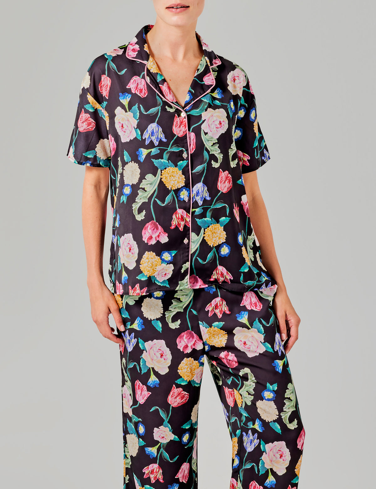 Tessa pyjama shirt korte mouw zwart