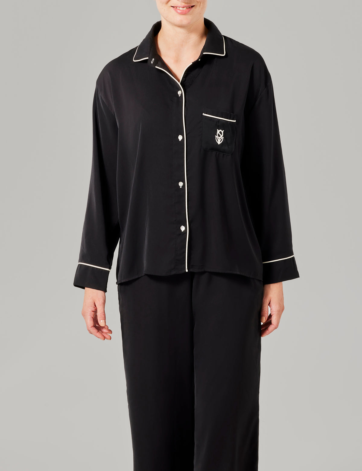 Olivia pyjama shirt lange mouwen zwart