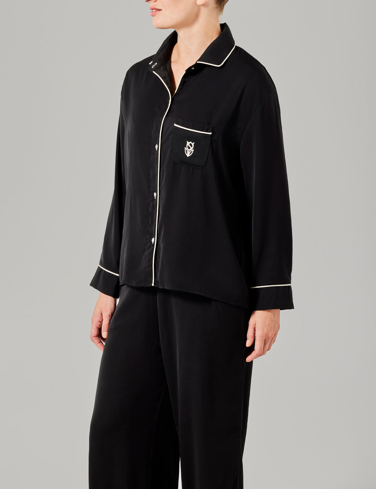 Olivia pyjama shirt lange mouwen zwart