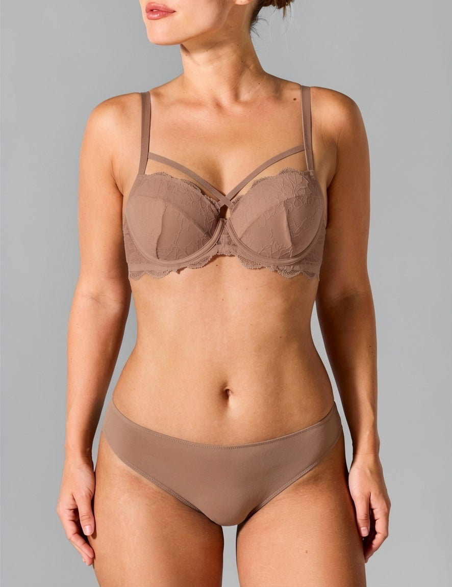 Fabulous voorgevormde t-shirt bh met kant taupe